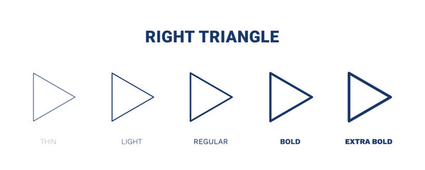 right triangle icon. Thin, light, regular, bold, black right triangle icon set from education and science collection. Editable right triangle symbol can be used web and mobile