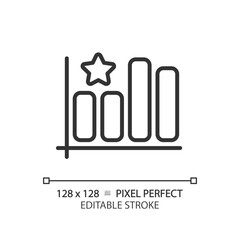 Bar graph pixel perfect linear icon. Company rating growth analytics. Customer satisfaction improvement. Thin line illustration. Contour symbol. Vector outline drawing. Editable stroke