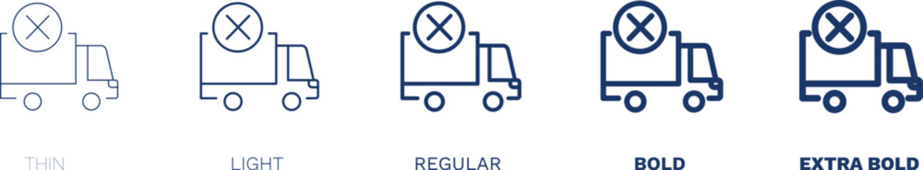Fototapeta premium delivery cancelled icon. Thin, light, regular, bold, black delivery cancelled icon set from delivery and logistics collection. Editable delivery cancelled symbol can be used web and mobile