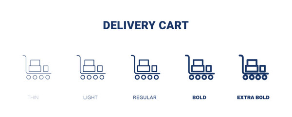 delivery cart icon. Thin, light, regular, bold, black delivery cart icon set from delivery and logistics collection. Editable delivery cart symbol can be used web and mobile