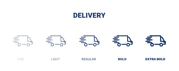 delivery icon. Thin, light, regular, bold, black delivery icon set from delivery and logistics collection. Editable delivery symbol can be used web and mobile