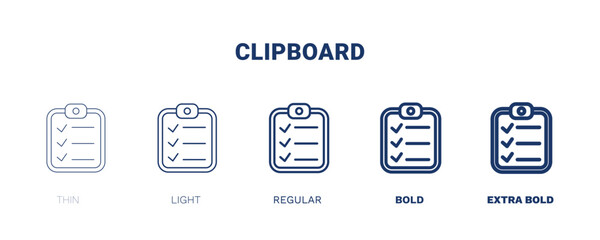 clipboard icon. Thin, light, regular, bold, black clipboard icon set from delivery and logistics collection. Editable clipboard symbol can be used web and mobile