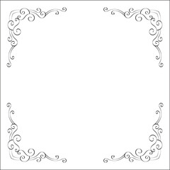 Elegant black and white monochrome ornamental border for greeting cards, banners, invitations. Vector frame for all sizes and formats. Isolated vector illustration.	