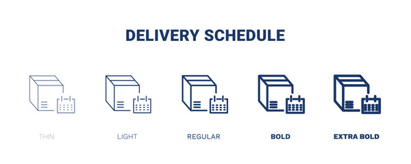 delivery schedule icon. Thin, light, regular, bold, black delivery schedule icon set from delivery and logistics collection. Editable delivery schedule symbol can be used web and mobile