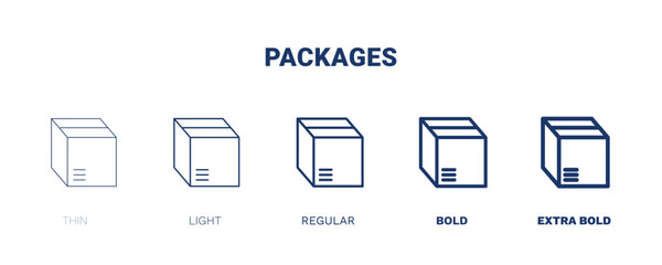 packages icon. Thin, light, regular, bold, black packages icon set from delivery and logistics collection. Editable packages symbol can be used web and mobile