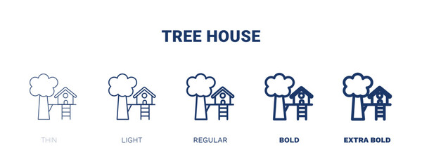 tree house icon. Thin, light, regular, bold, black tree house icon set from real estate industry collection. Editable tree house symbol can be used web and mobile