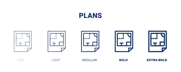 plans icon. Thin, light, regular, bold, black plans icon set from real estate industry collection. Editable plans symbol can be used web and mobile