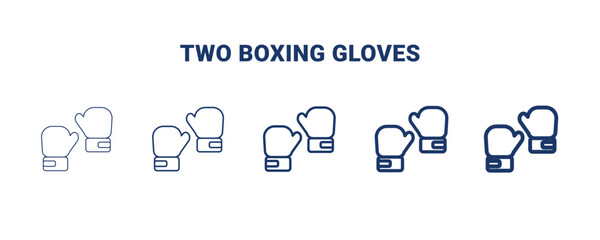 two boxing gloves icon. Thin, light, regular, bold, black two boxing gloves icon set from sport and games collection. Editable two boxing gloves symbol can be used web and mobile