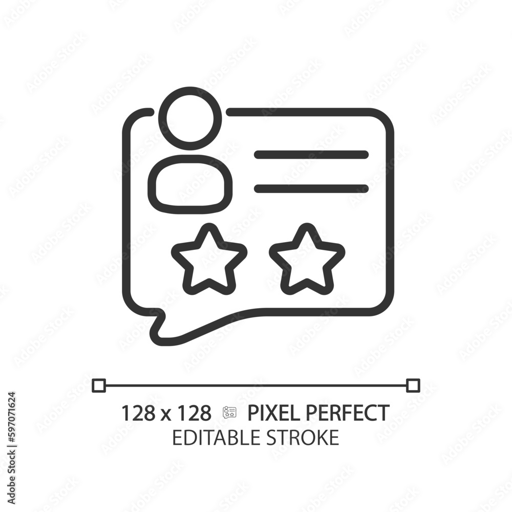 Poster user rating pixel perfect linear icon. rank of network customer. client activities evaluation. perso