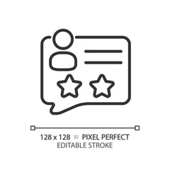 User rating pixel perfect linear icon. Rank of network customer. Client activities evaluation. Personal assessment. Thin line illustration. Contour symbol. Vector outline drawing. Editable stroke