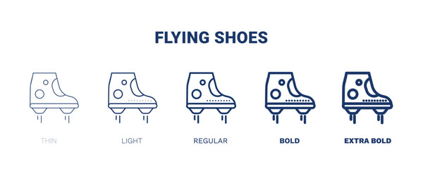 flying shoes icon. Thin, light, regular, bold, black flying shoes icon set from sport and games collection. Editable flying shoes symbol can be used web and mobile