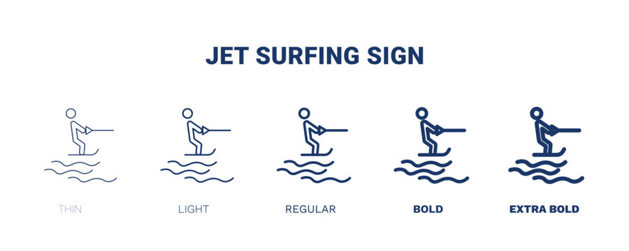 jet surfing sign icon. Thin, light, regular, bold, black jet surfing sign icon set from sport and games collection. Editable jet surfing sign symbol can be used web and mobile