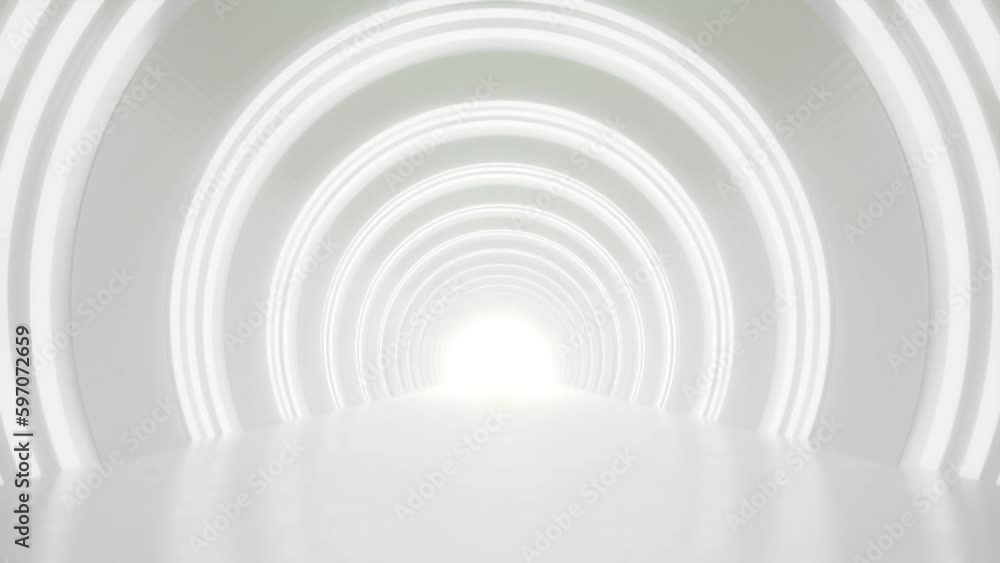 Poster abstract white futuristic circle architecture tunnel, loop animation.