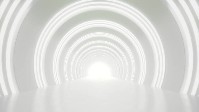 abstract white futuristic circle architecture tunnel, loop animation.