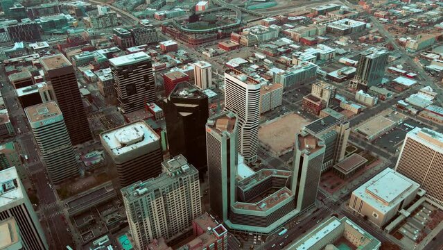 Aerial drone view of Denver, Colorado.