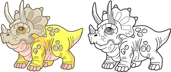 cute prehistoric dinosaur triceratops coloring book - 597074664