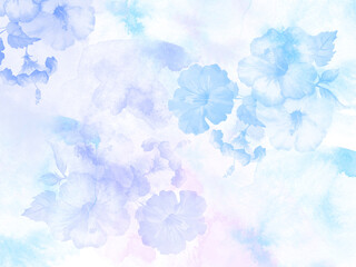 Illustration. Lilac-blue background with flowers.