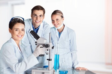 Research, laboratory doctor do medical search