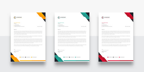 Modern and creative corporate company business letterhead template. Three-color variation creative letterhea template design. modern letterhead design template for your project. letterhead, letterhead