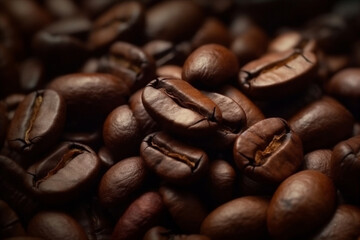 Naklejka premium Close up coffee beans background. AI generated.