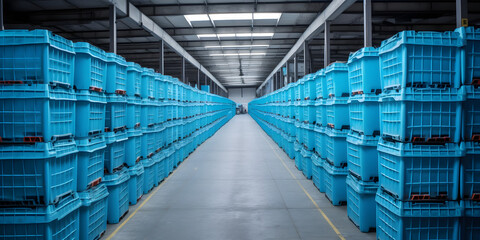A storage facility with rows of large plastic containers  created with generative AI