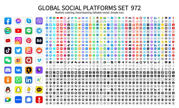 Popular social media logo sets for each region of the world