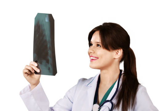 Woman Doctor with X-ray - Isolated - Powered by Adobe