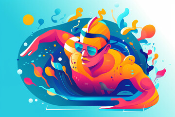 Swimming Colorful Vector Cartoon. Generative Ai