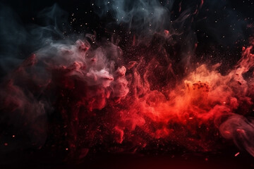 Black and red smoky and fire sparks background. AI generated - 597077462