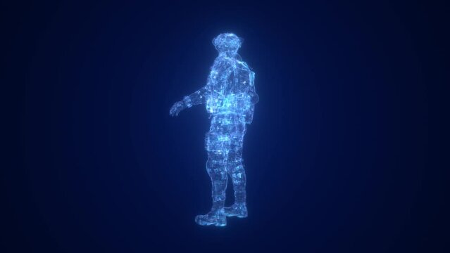 Blue technology game character display, next generation mecha animation, game character model rotation display.