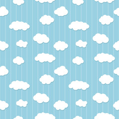 White clouds seamless pattern on a baby blue background