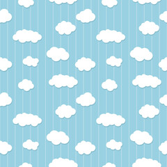 White clouds seamless pattern on a baby blue background