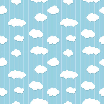 Fototapeta White clouds seamless pattern on a baby blue background