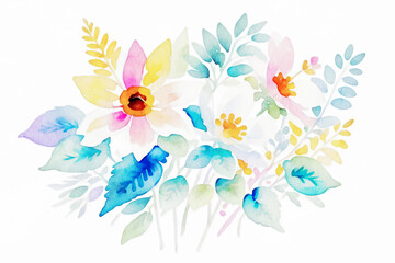 Various watercolor flowers, butterflies, roses, peonies