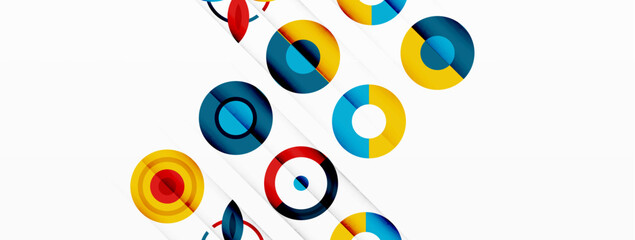 Colorful circles in a grid composition abstract background. Design for wallpaper, banner, background, landing page, wall art, invitation, prints, posters