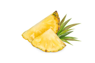 whole pineapple and pineapple slice. Pineapple with leaves isolated on transparent background with clipping path, single whole pineapple and pineapple slice. with clipping path and alpha channel.