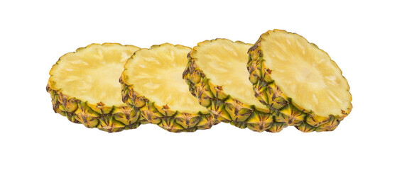 whole pineapple and pineapple slice. Pineapple with leaves isolated on transparent background with clipping path, single whole pineapple and pineapple slice. with clipping path and alpha channel.
