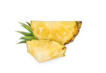 whole pineapple and pineapple slice. Pineapple with leaves isolated on transparent background with clipping path, single whole pineapple and pineapple slice. with clipping path and alpha channel.