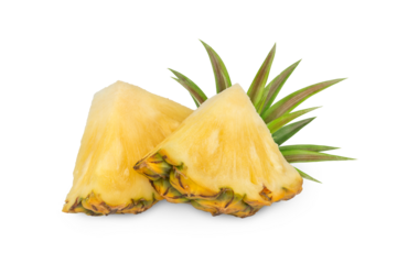 whole pineapple and pineapple slice. Pineapple with leaves isolated on transparent background with clipping path, single whole pineapple and pineapple slice. with clipping path and alpha channel.