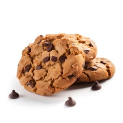 Chocolate Chip Cookies Isolated on White .Generative AI