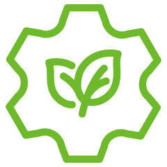 Gear icon with leaf. Vector simple line icon for eco, recycle or sustainable products.	