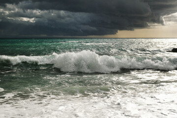 on the Adriatic Sea after a storm the sun is shining and there are still strong waves