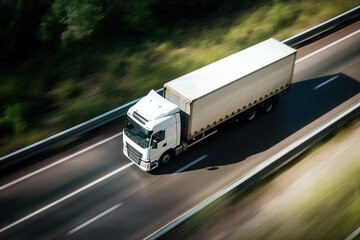 Truck with container on highway, cargo transportation, generative ai