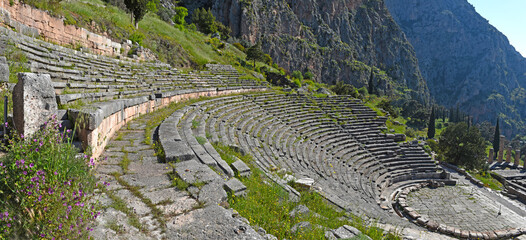 Delphi, Phocis, Greece. Ancient Theater of Delphi. The theater, with a total capacity of 5,000 spectators, is located at the sanctuary of Apollo.