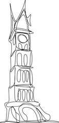 one line art. one continuous line art of a Jam Gadang, Bukit Tinggi, Indonesia