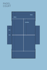 Graphic vector padel court with measurements