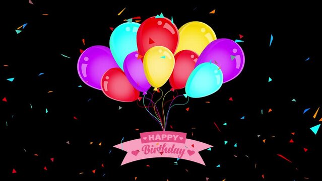 Happy birthday with colorful balloon flying in the air