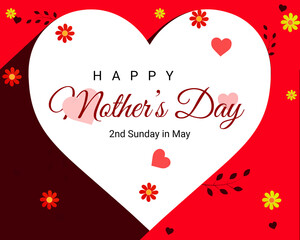 The second Sunday in May is celebrated as mothers Day, background design. Happy Mother's Day wallpaper with love symbols and typography