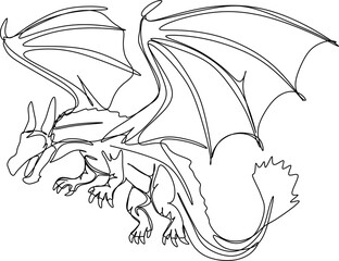 One line art. one continuous line art of a fire dragon