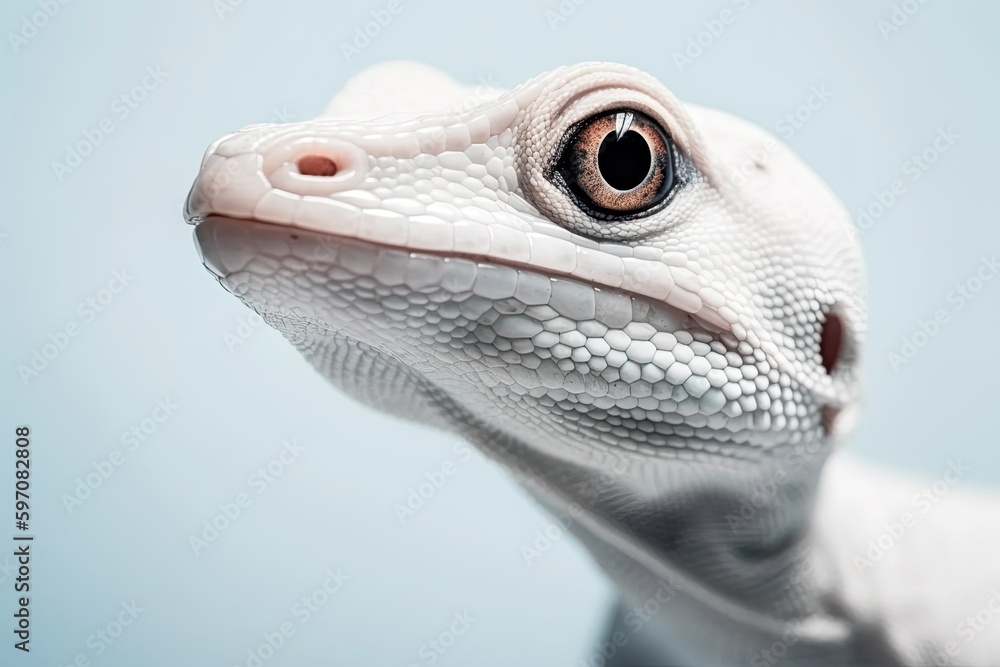 Poster lizards face in close-up with a blue background. generative ai